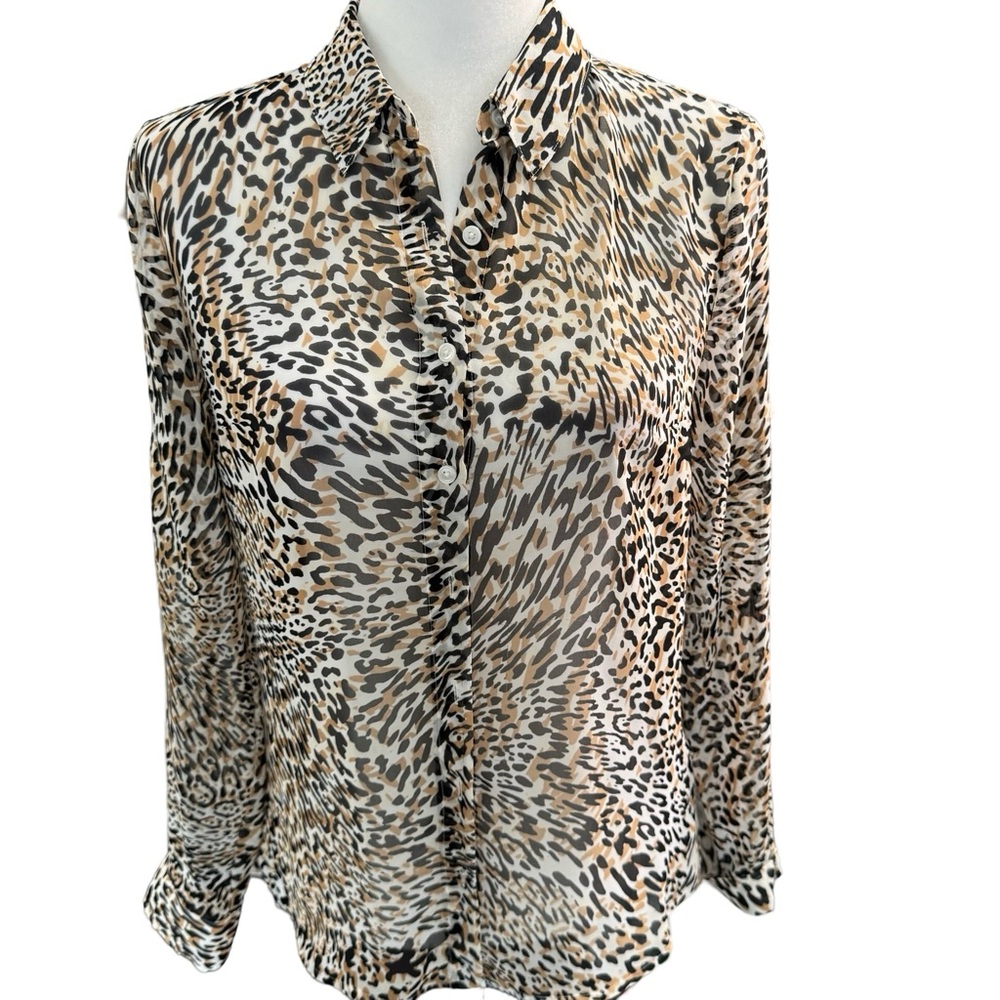 Express Portofino Sheer Animal Print Button Blouse & Sleeve Size Small